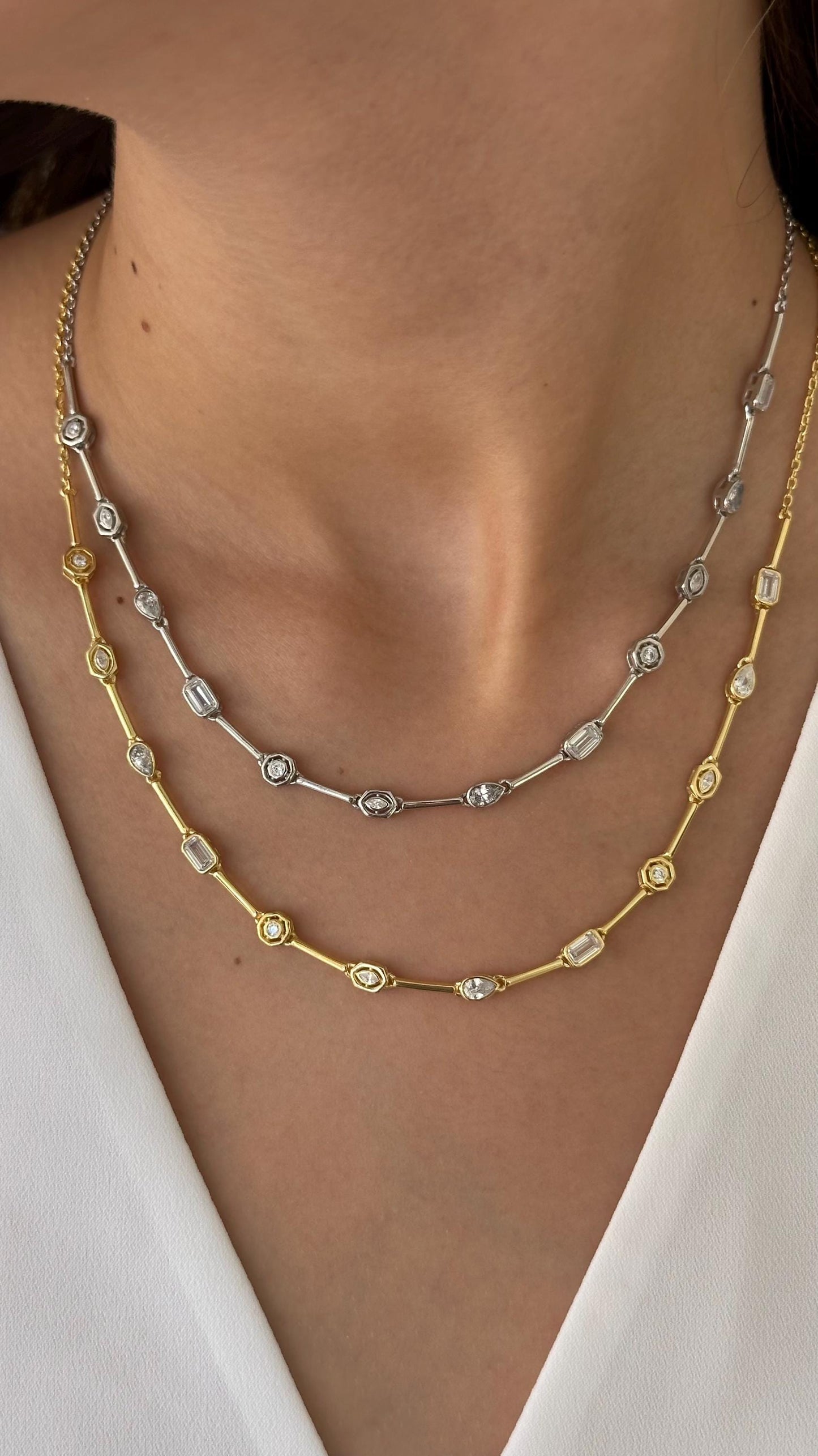 Colorful CZ Gemstone Necklace, 14k Gold Sterling Silver Layering Crystal Jewelry Gift