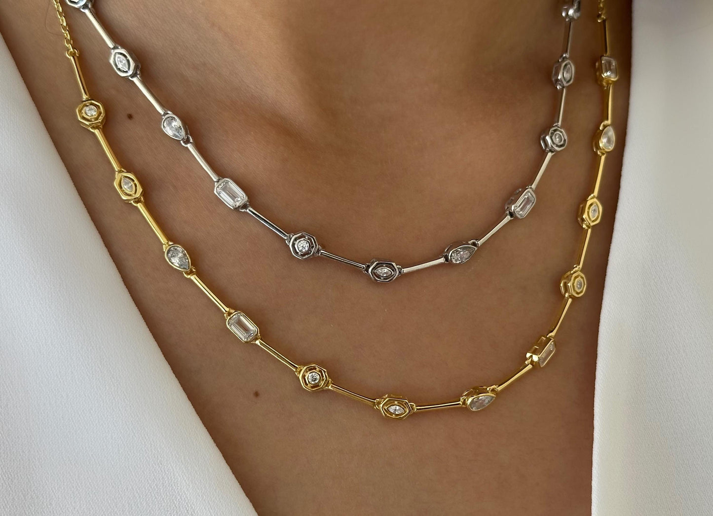 Colorful CZ Gemstone Necklace, 14k Gold Sterling Silver Layering Crystal Jewelry Gift