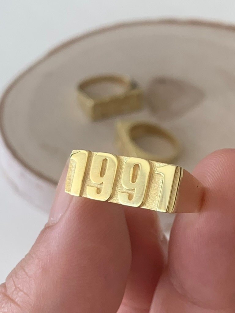 Custom Birth Year Ring ‚Äì 14k Gold Plated Sterling Silver Date Ring
