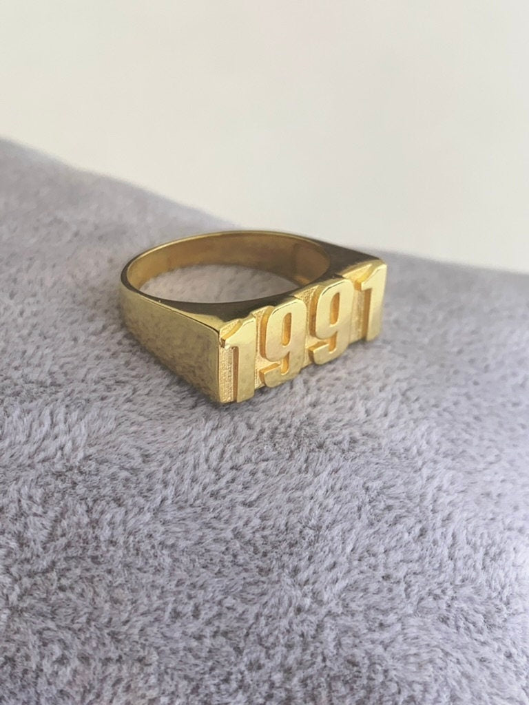 Custom Birth Year Ring ‚Äì 14k Gold Plated Sterling Silver Date Ring