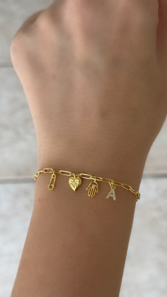 Charm Bracelet Gold, Custom Bracelets, Initial Letter Bracelet, Personalized Jewelry, Protection Bracelet, Gift for Women, Gift for her, Handmade Jewelry 925 Sterling Silver 14k Gold Plated