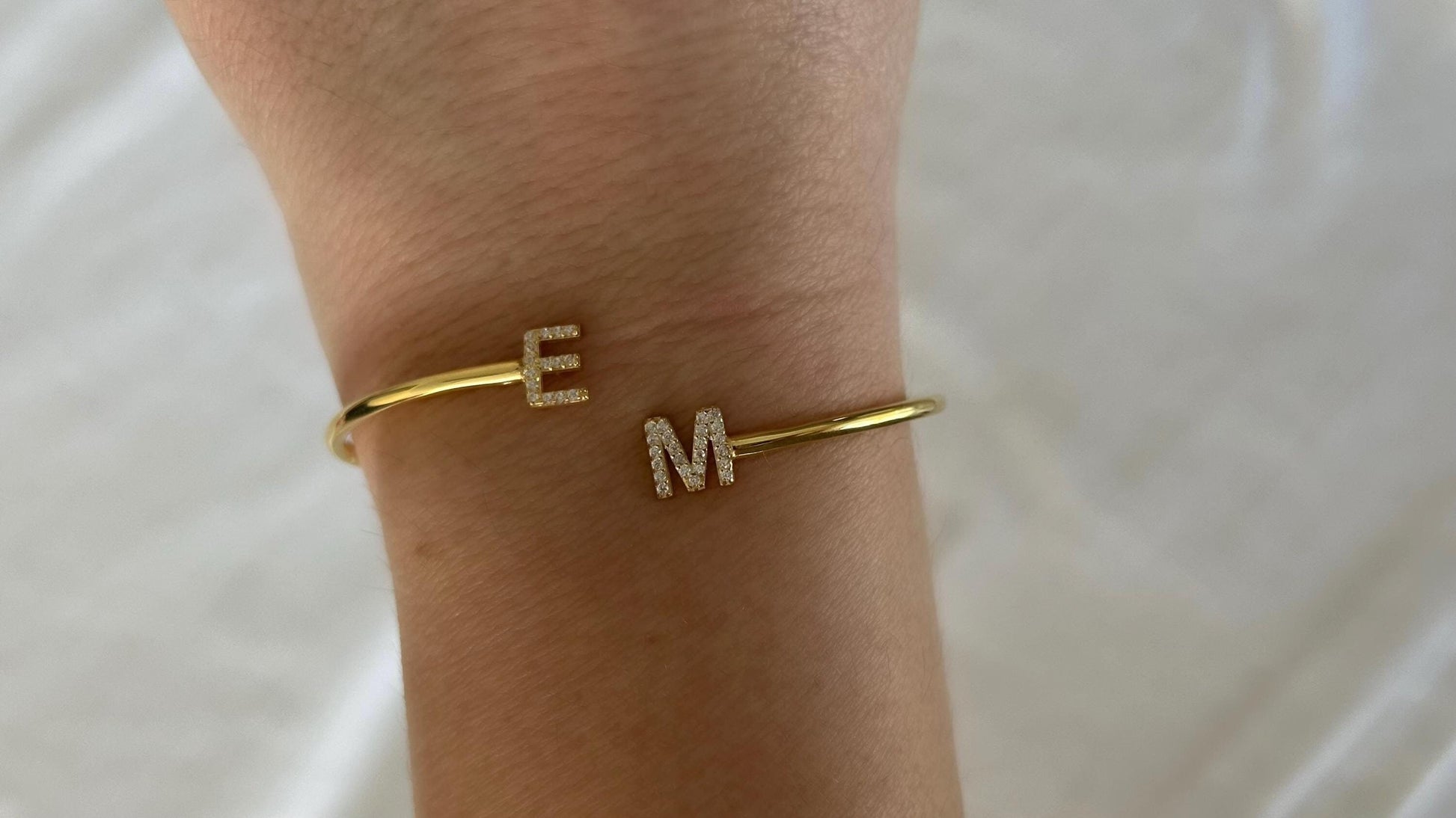 Custom Diamond Initial Cuff Bracelet: CZ Gemstone Letter Sterling Silver Personalized Jewelry Gift