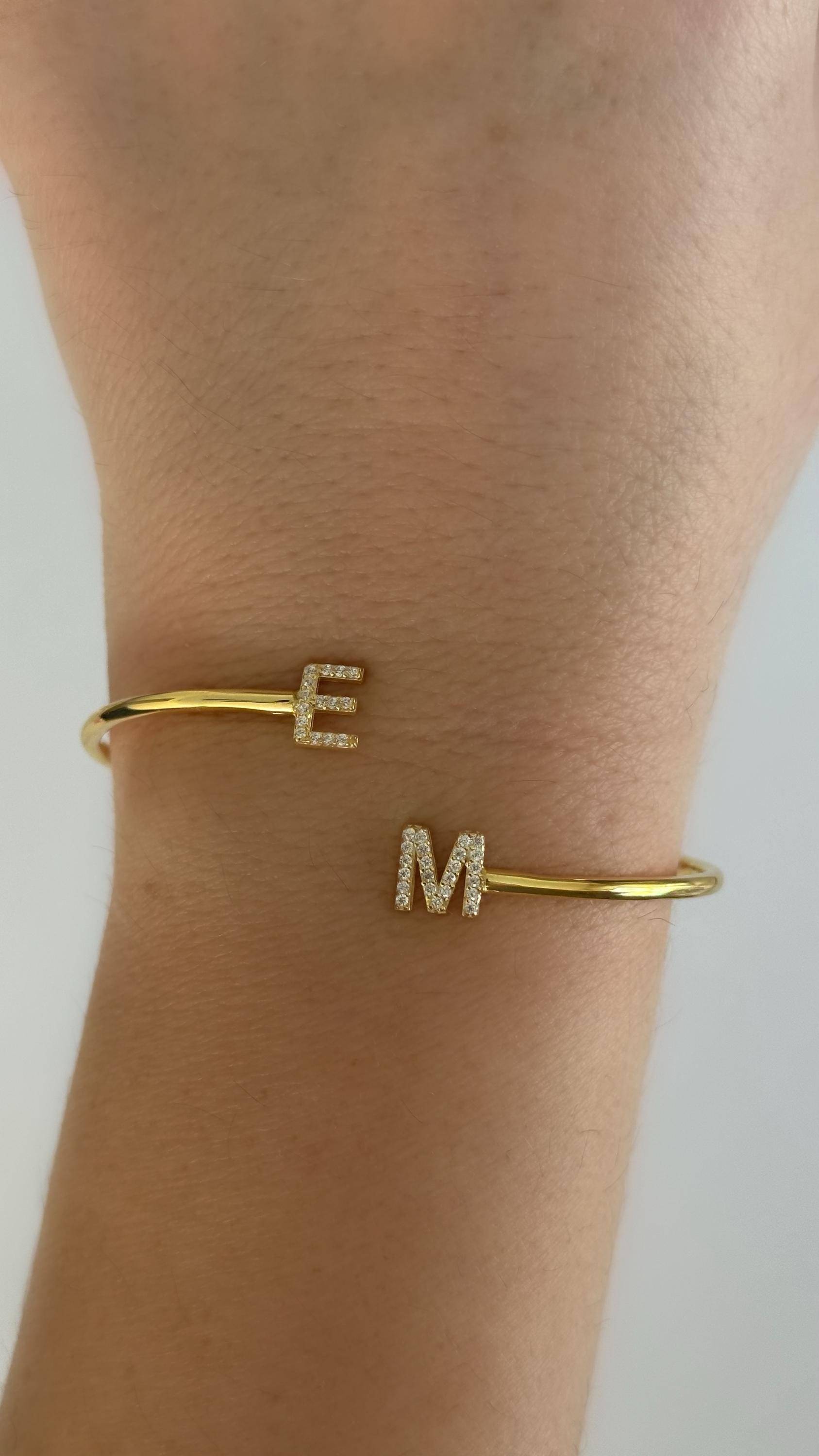 Custom Diamond Initial Cuff Bracelet: CZ Gemstone Letter Sterling Silver Personalized Jewelry Gift