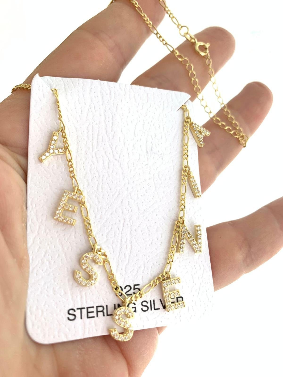 Custom Diamond Name Necklace: CZ Gemstone Letter Initial Pendant Sterling Silver Personalized Jewelry Gifts