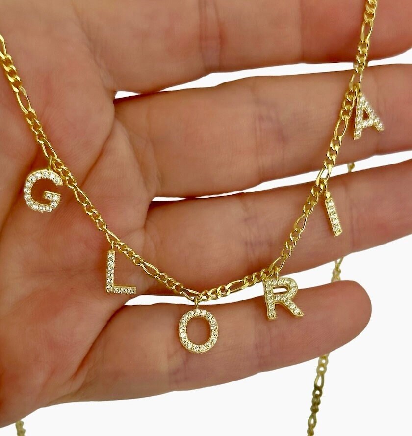 Custom Diamond Name Necklace: CZ Gemstone Letter Initial Pendant Sterling Silver Personalized Jewelry Gifts