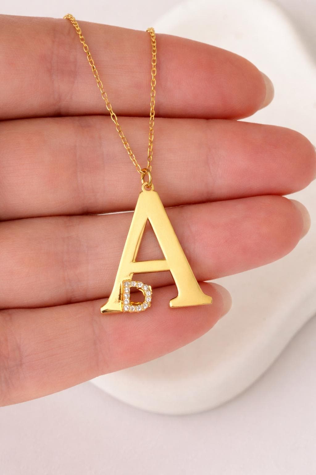 Double letter name necklace in gold perfect gift for her anniversary or birthday