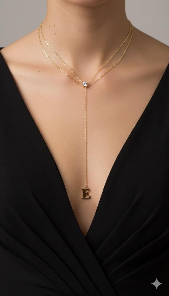 Personalized Lariat Necklace,  Drop Initial Long Necklace, 14K Gold-plated 925 sterling silver Custom Letter pendant, Gift for Women, birthday, mother's day, Christmas, Valentine's day, anniversary.