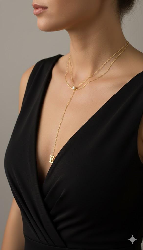 Custom Drop Initial Lariat Y Necklace: Sterling Silver Solitaire Diamond Pendant, Personalized Jewelry
