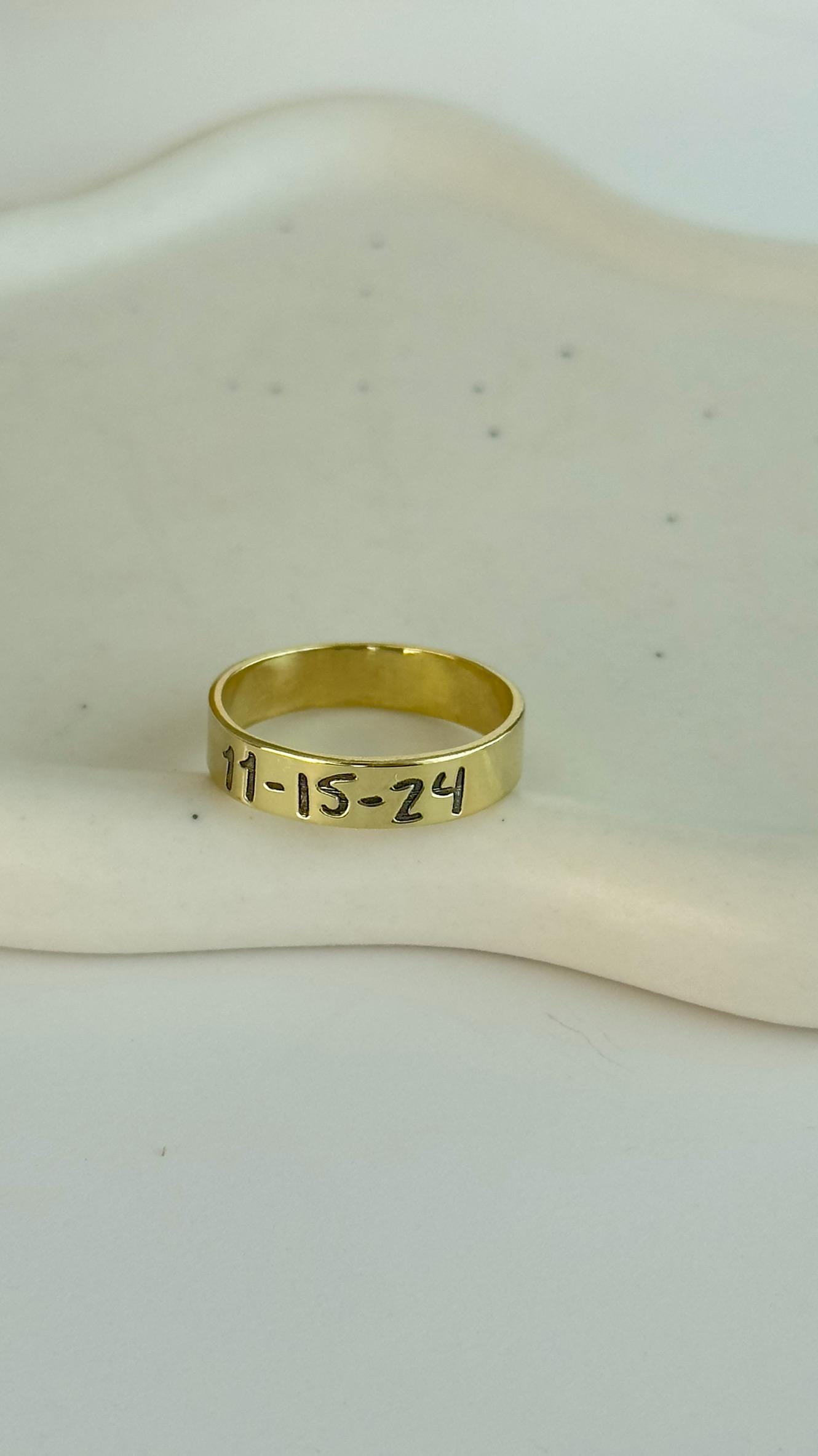 Custom Handwriting Date Ring: Engraved Sterling Silver Keepsake Memorial Jewelry Gift Wife Husband