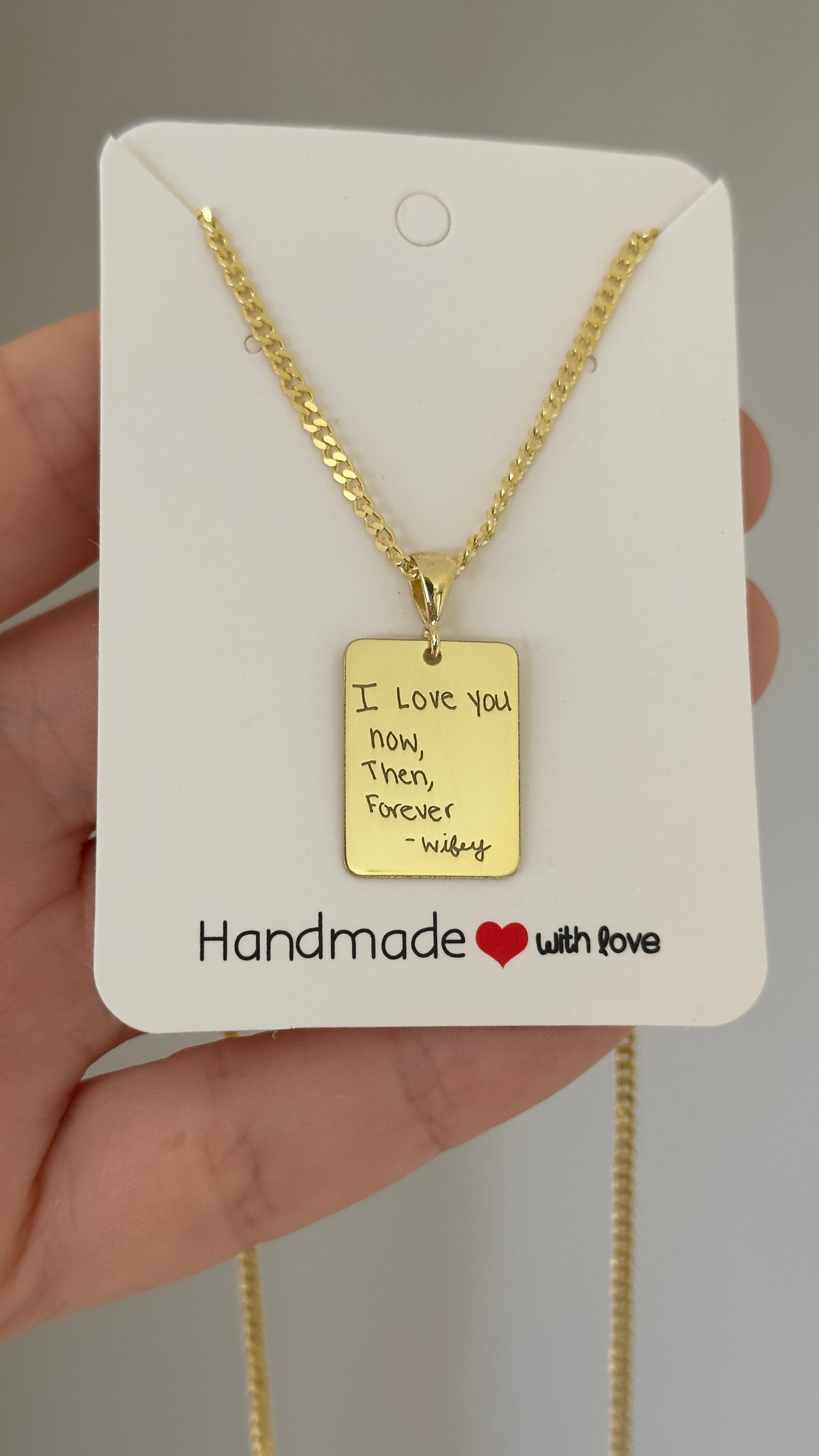 Custom Handwriting Necklace:  Engraved Pendant Signature Message Personalized Jewelry Gifts