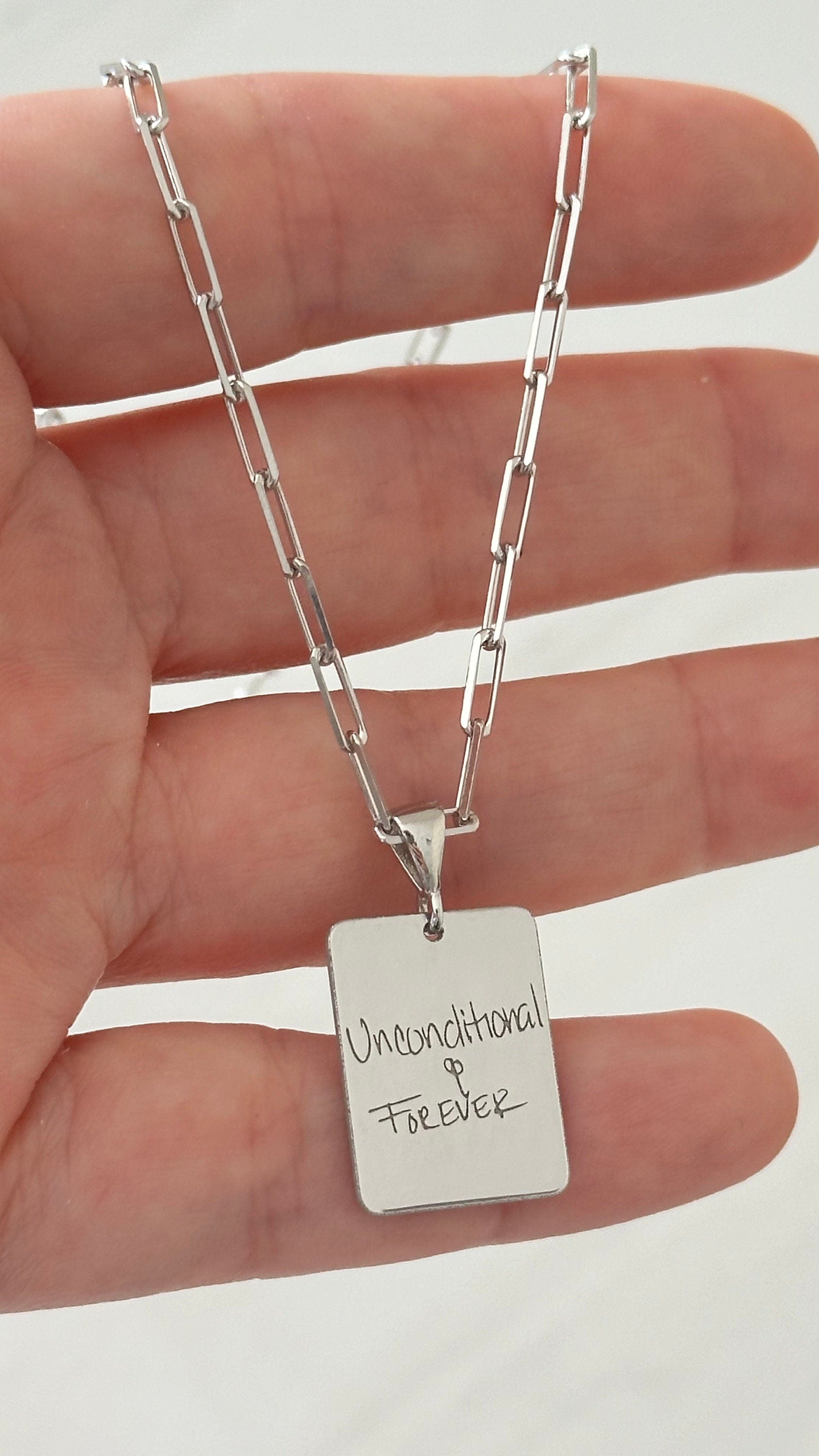 Custom Handwriting Necklace:  Engraved Pendant Signature Message Personalized Jewelry Gifts