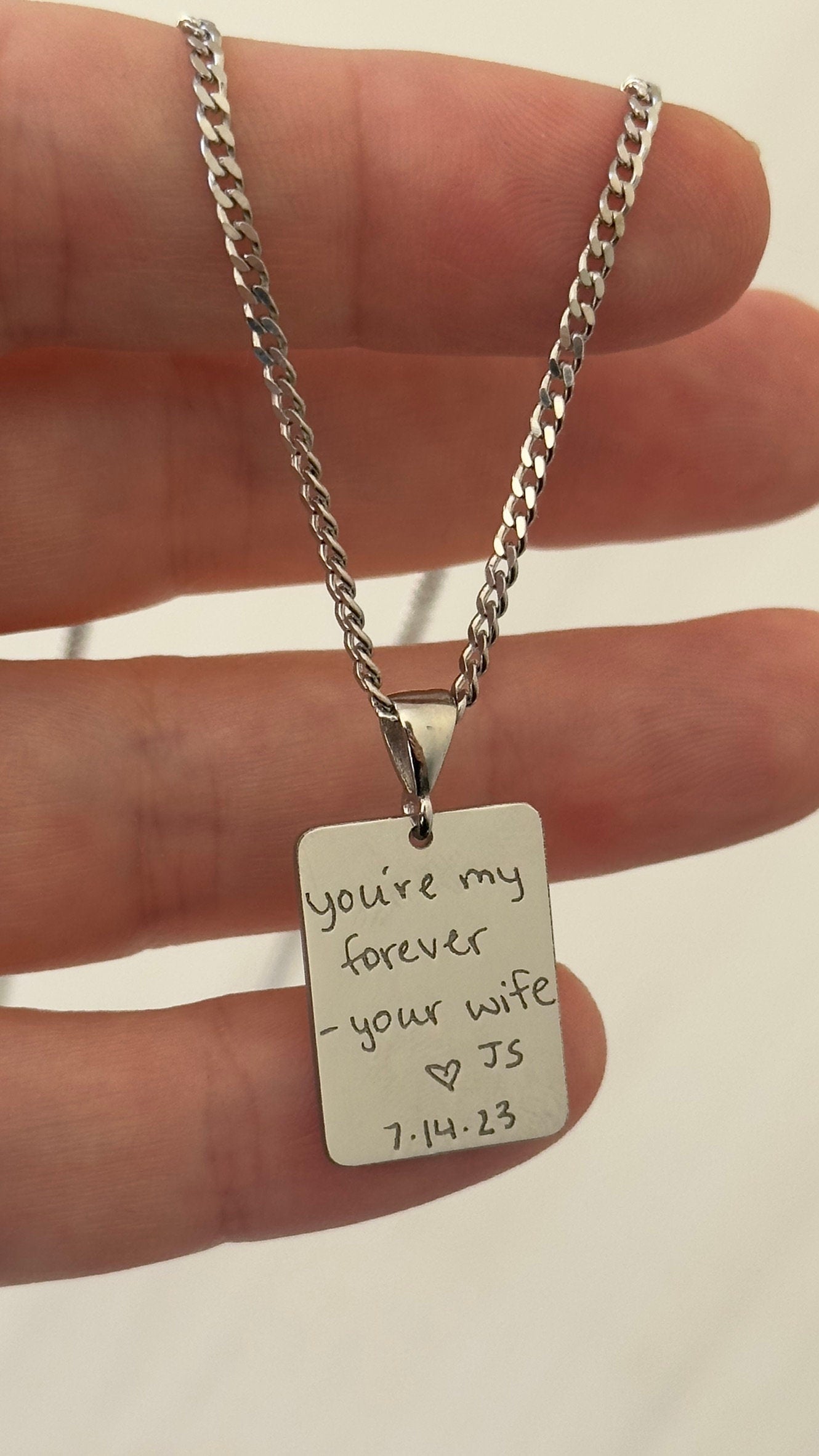 Custom Handwriting Necklace:  Engraved Pendant Signature Message Personalized Jewelry Gifts