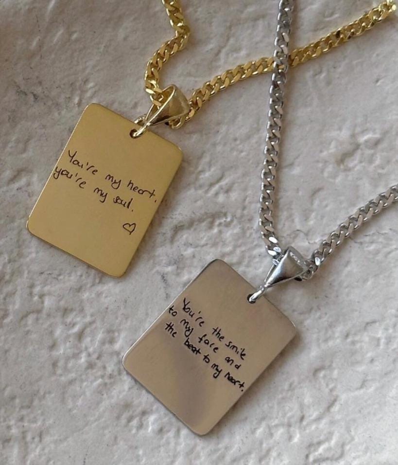 Custom Handwriting Necklace 14k Gold Actual Handwriting Engraved Pendant Signature Necklace Personalized Memorial Gift, Keepsake Jewelry, Handmade Jewelry for Women Men, Gift for Him, Gift for Her