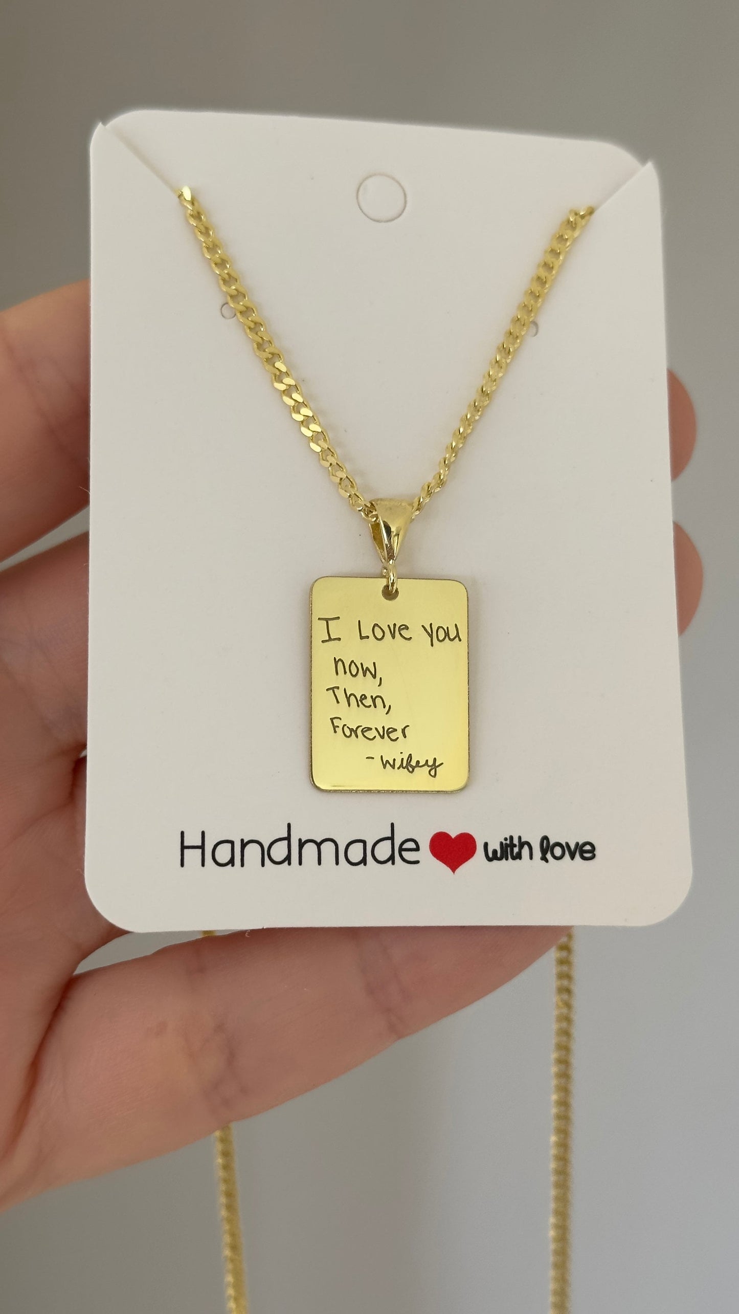 Custom Handwriting Necklace: 14k Gold Engraved Signature Pendant Personalized Keepsake Jewelry Memorial Gifts