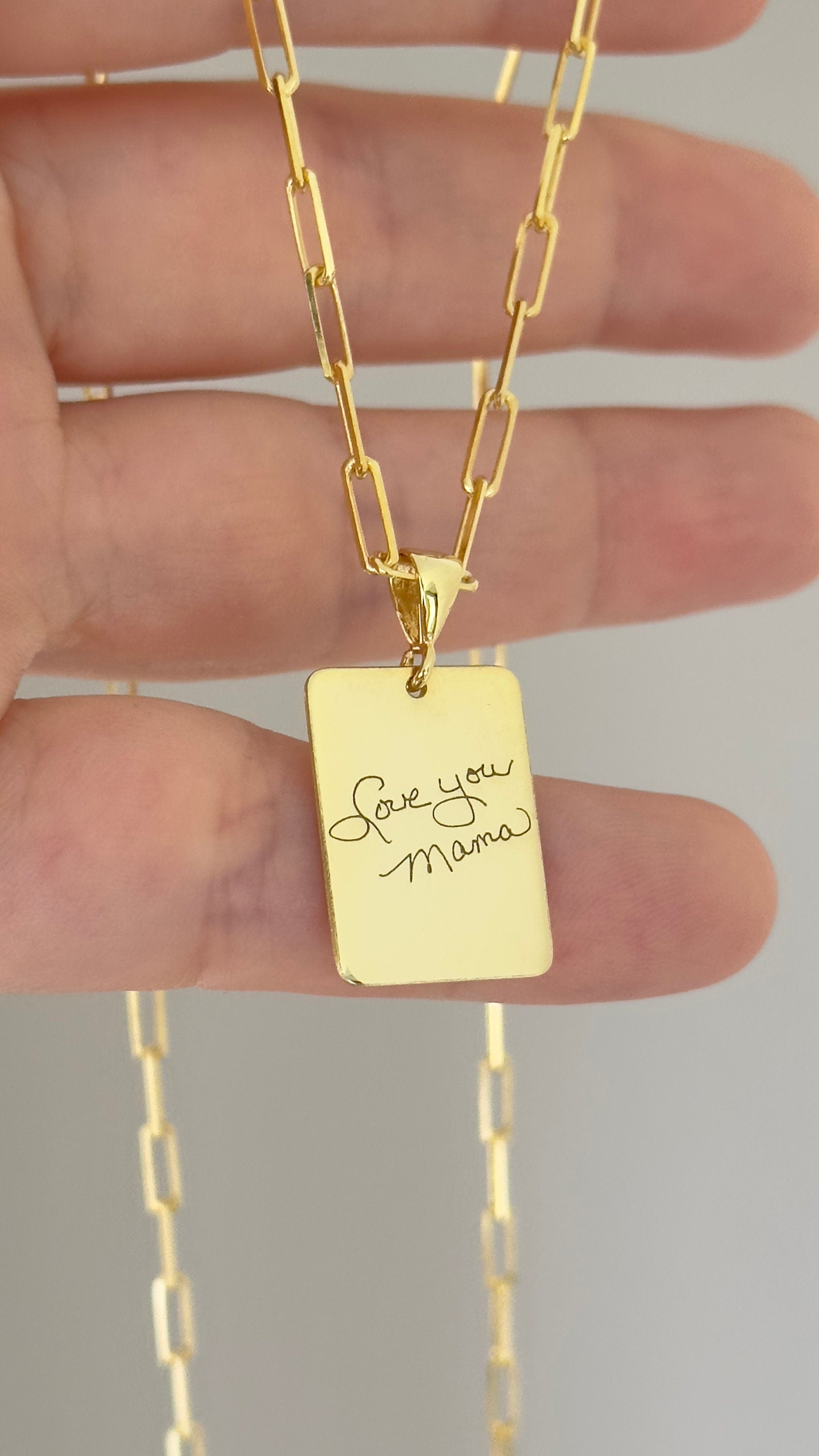 Custom Handwriting Necklace: 14k Gold Engraved Signature Pendant Personalized Keepsake Jewelry Memorial Gifts