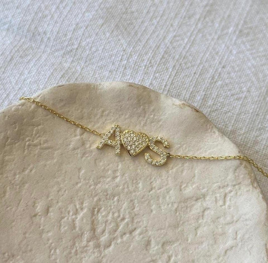 Custom Initial Bracelet 14k Gold, Diamond Bracelet, Dainty Heart Bracelet, Personalized Jewelry, 925 Sterling Silver, Gift for Her, Couples Bracelet Gifts, Handmade Jewelry, Gift for Girlfriend, gifts for girlfriend