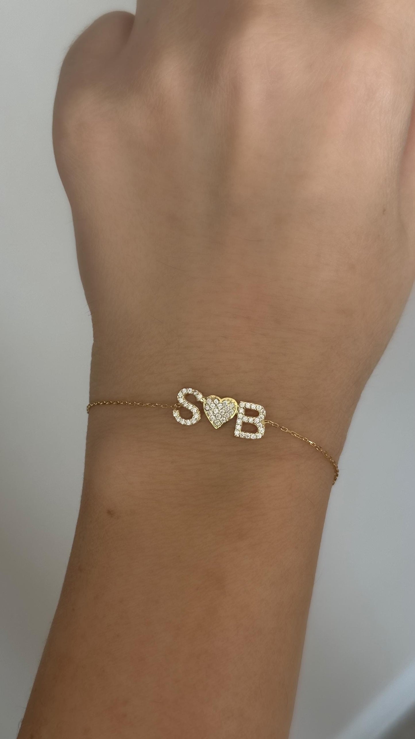 Custom Initial Heart Bracelet: Personalized CZ Gemstone Letter, Dainty Jewelry Gifts for Couples