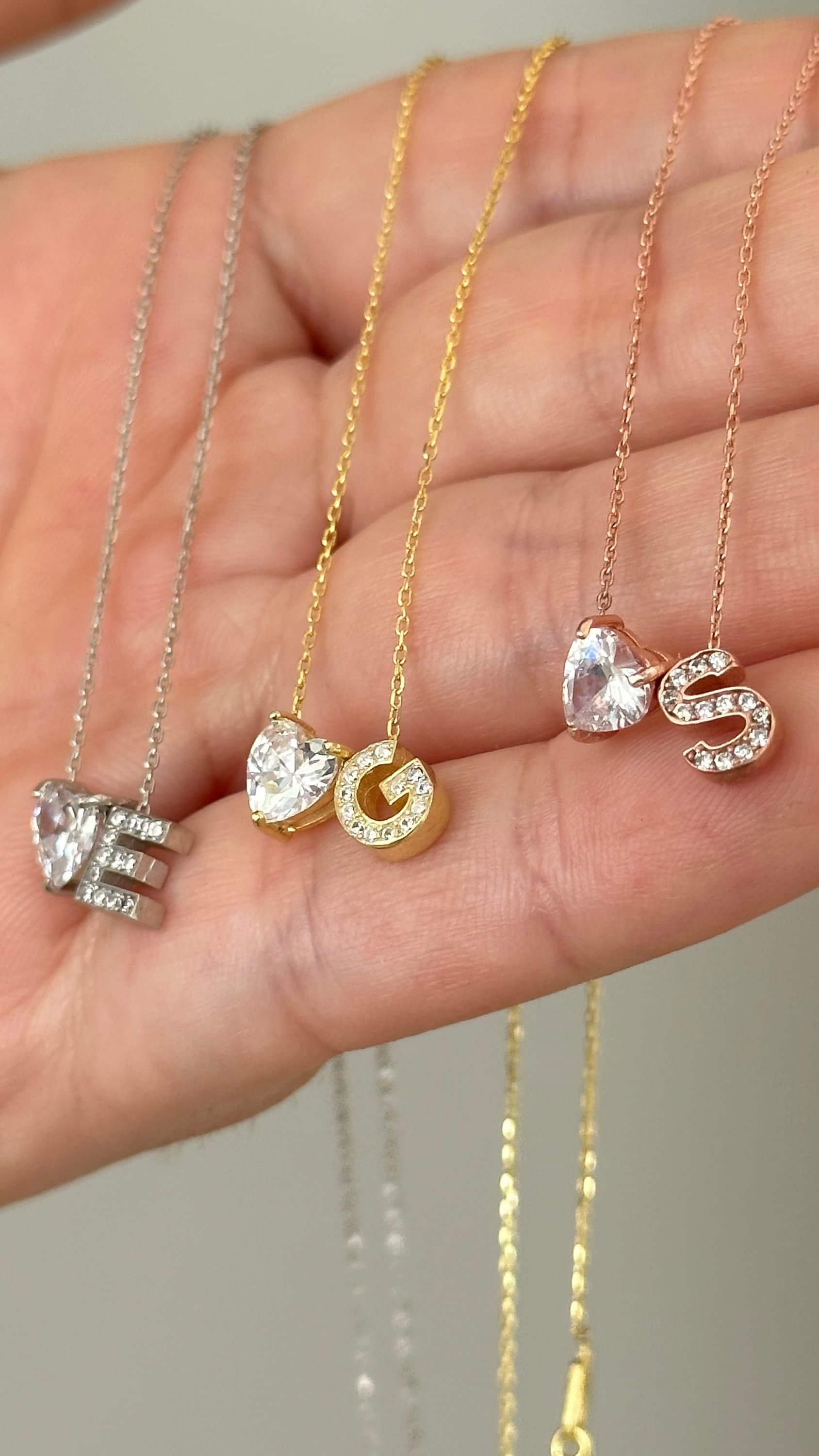 Custom Initial Heart Necklace: Minimalist CZ Diamond Pendant Personalized Jewelry Gifts