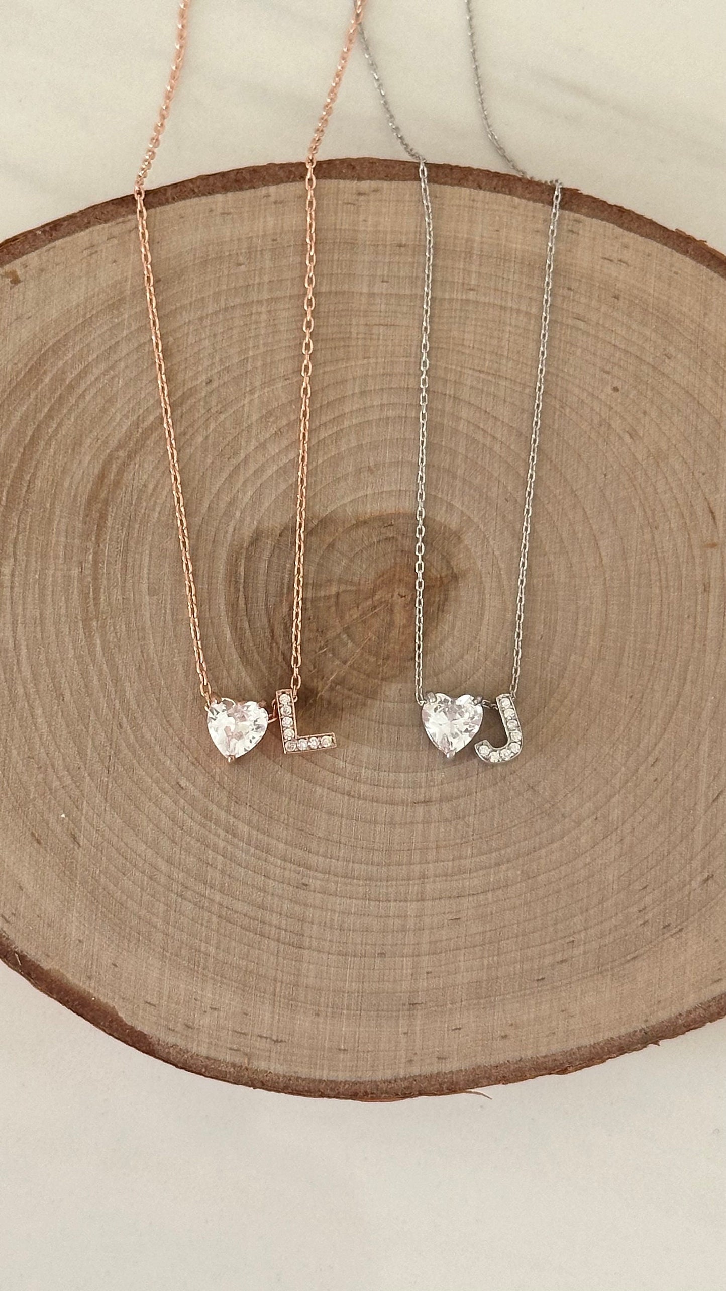 Custom Initial Heart Necklace: Minimalist CZ Diamond Pendant Personalized Jewelry Gifts