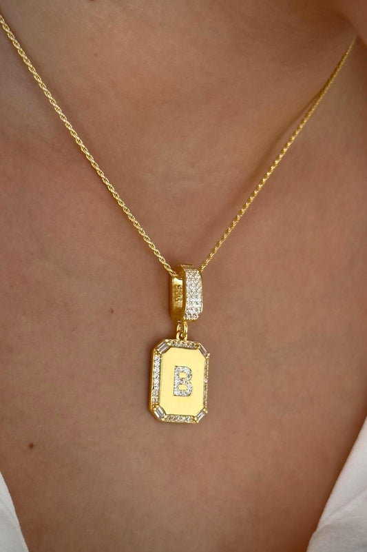Shineliz personalized initial pendant necklace CZ gemstone letter rectangular shape custom jewelry gift women