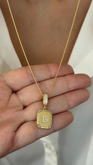 Custom Diamond Initial Necklace Personalized Jewelry 925 Sterling Silver 14k Gold Plated