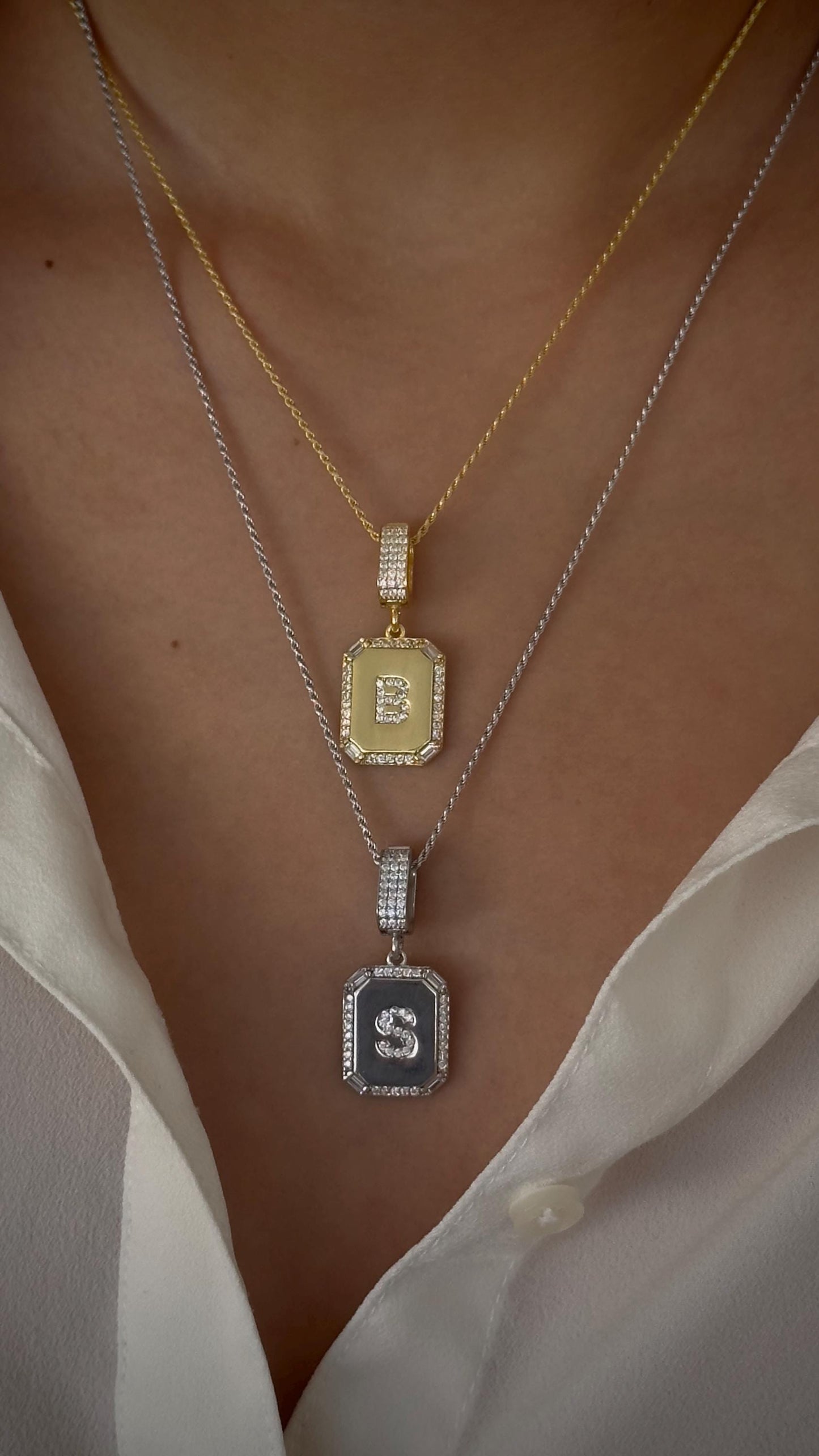 Custom Initial Necklace: Diamond Letter Pendant 14k Gold Personalized Jewelry 925 Sterling Silver