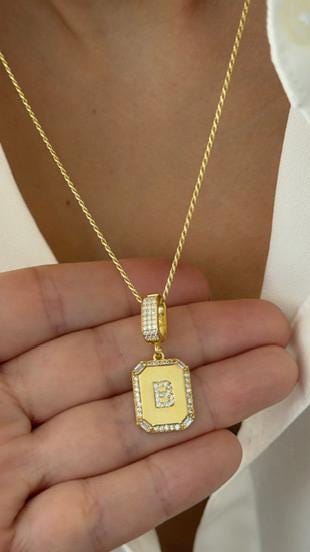 Custom Initial Necklace: Diamond Letter Pendant 14k Gold Personalized Jewelry 925 Sterling Silver
