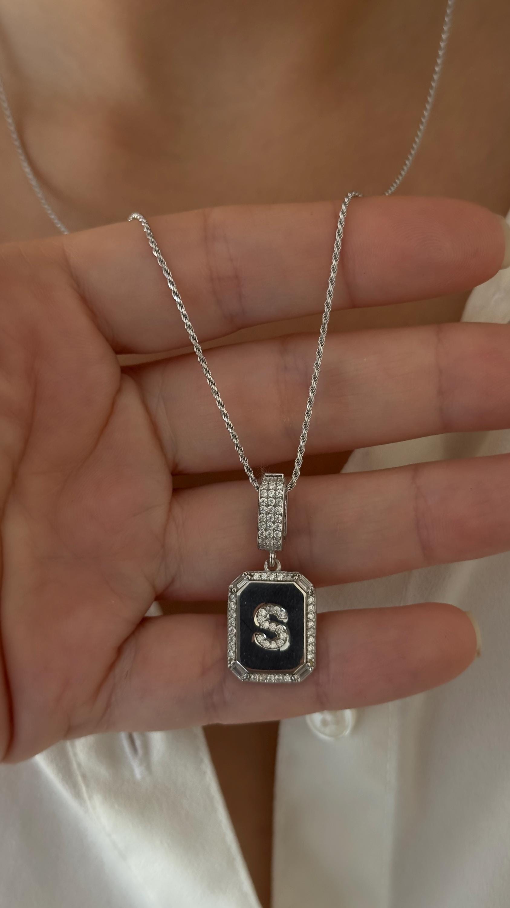 Custom Initial Necklace: Diamond Letter Pendant 14k Gold Personalized Jewelry 925 Sterling Silver