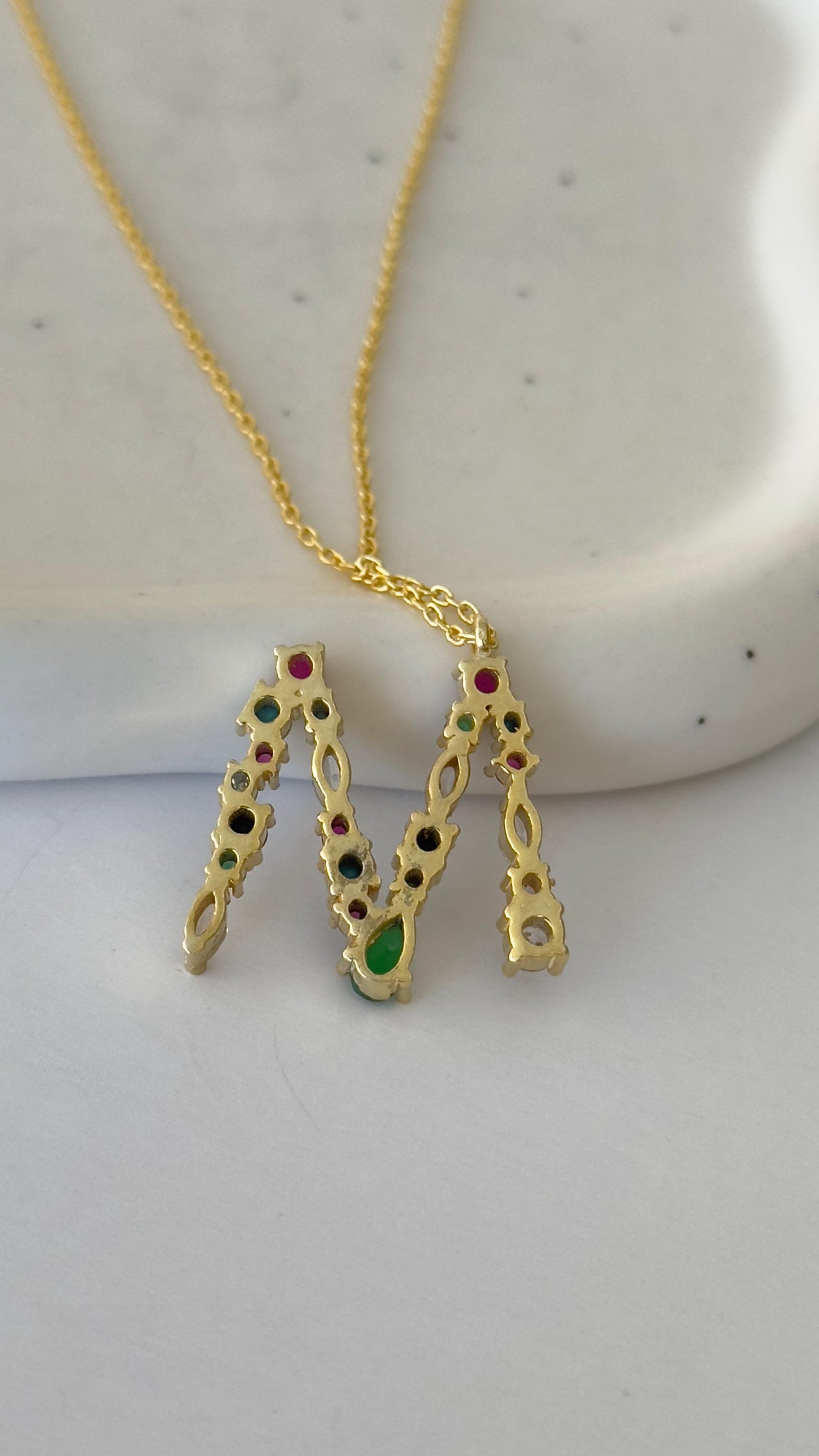 Custom Initial Necklace: Multicolor CZ Gemstone Colorful Letter Diamond Pendant Personalized Jewelry