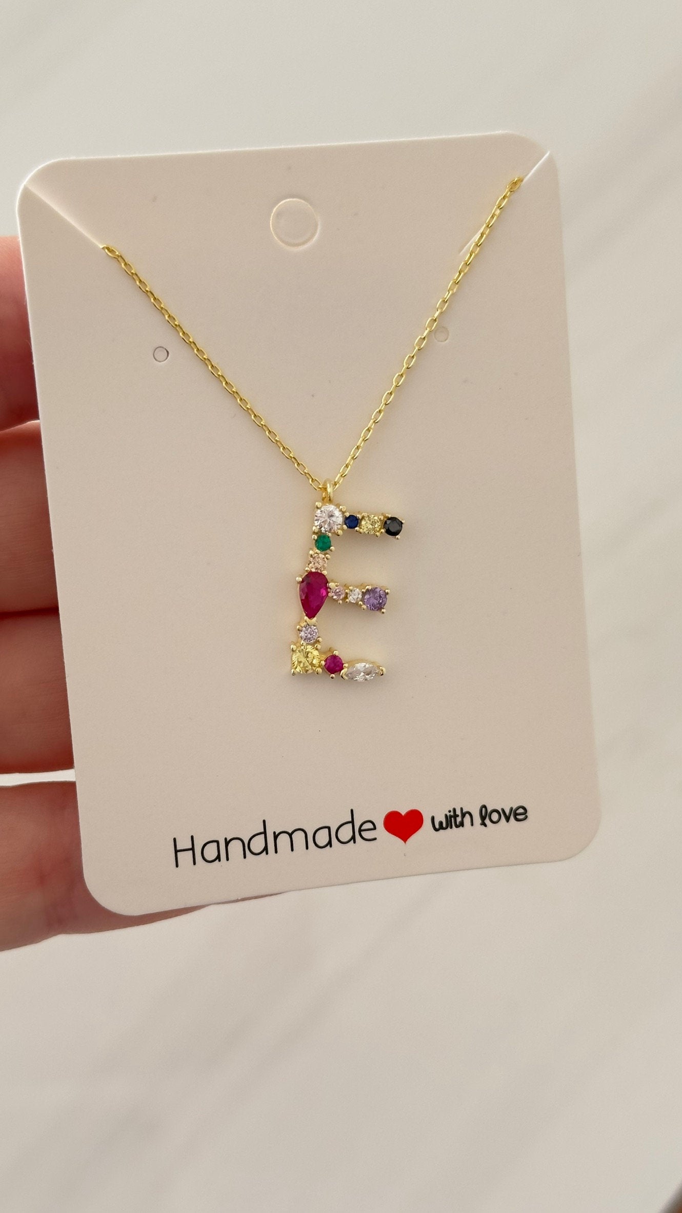 Custom Initial Necklace: Multicolor CZ Gemstone Colorful Letter Diamond Pendant Personalized Jewelry
