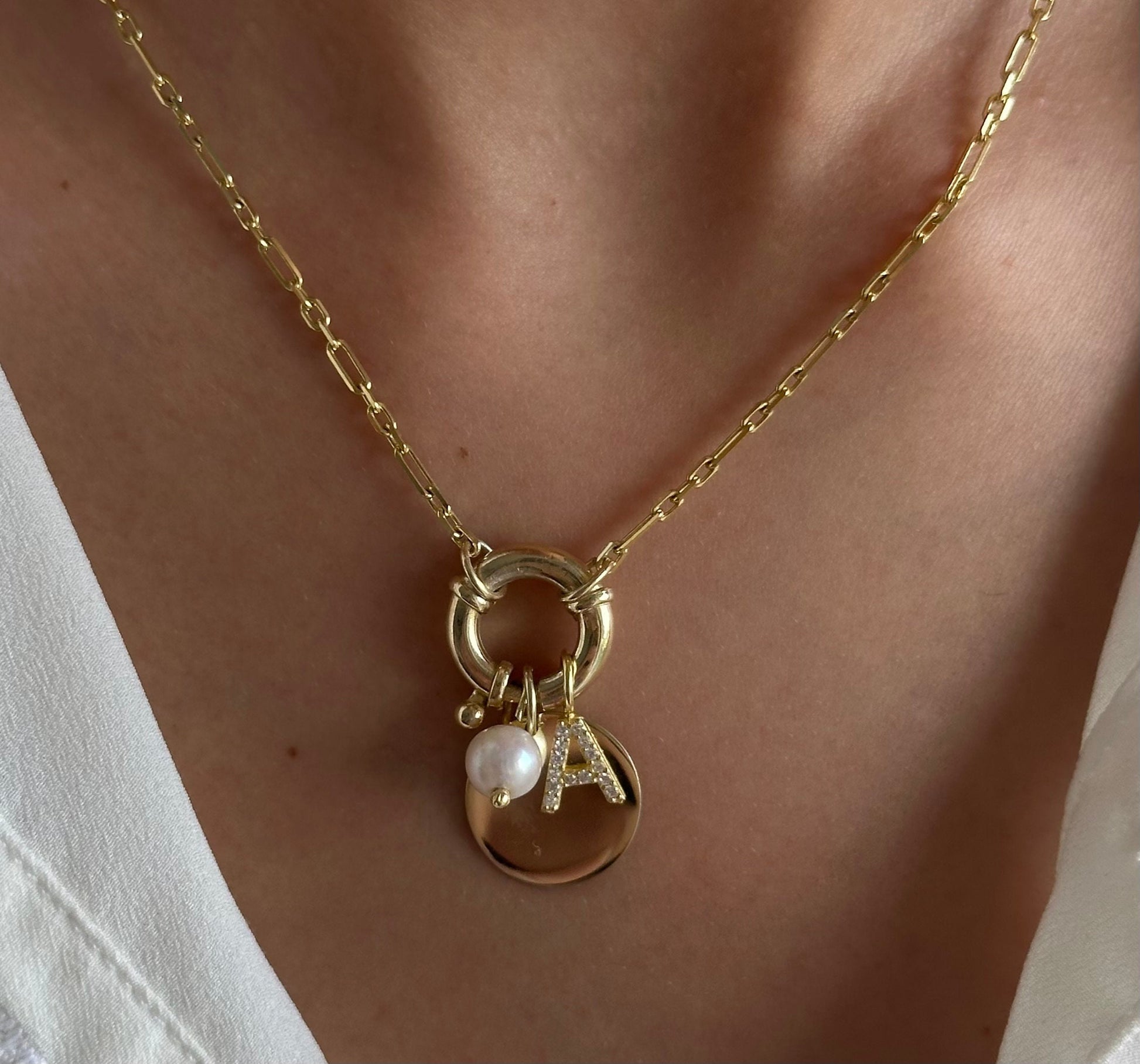 Custom Initial Pearl Necklace: Sterling Silver, Freshwater Pearls, CZ Diamond Letter Personalized Jewelry Gifts
