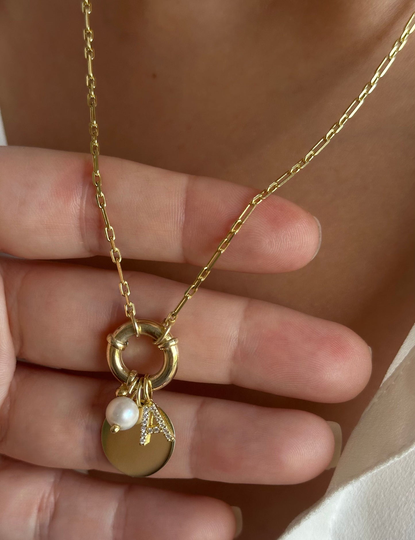 Custom Initial Pearl Necklace: Sterling Silver, Freshwater Pearls, CZ Diamond Letter Personalized Jewelry Gifts