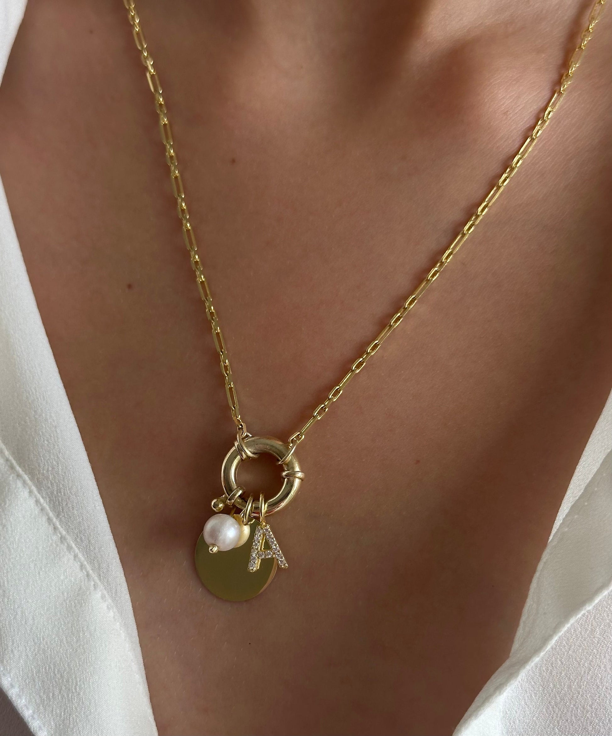 Custom Initial Pearl Necklace: Sterling Silver, Freshwater Pearls, CZ Diamond Letter Personalized Jewelry Gifts