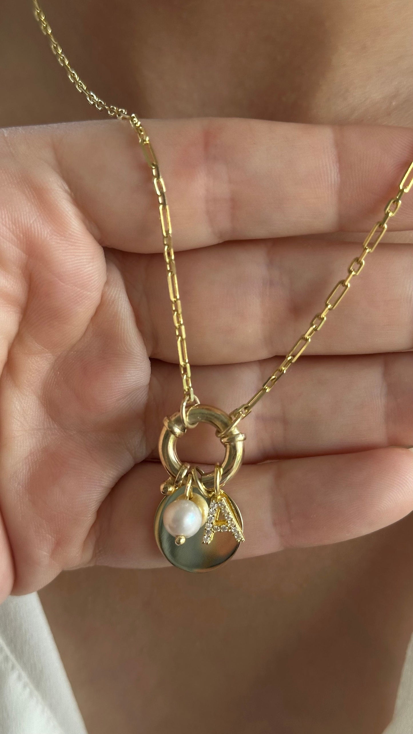 Custom Initial Pearl Necklace: Sterling Silver, Freshwater Pearls, CZ Diamond Letter Personalized Jewelry Gifts
