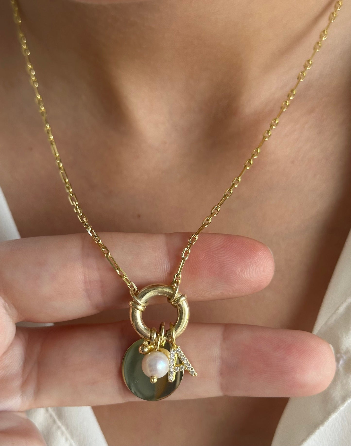 Custom Initial Pearl Necklace: Sterling Silver, Freshwater Pearls, CZ Diamond Letter Personalized Jewelry Gifts