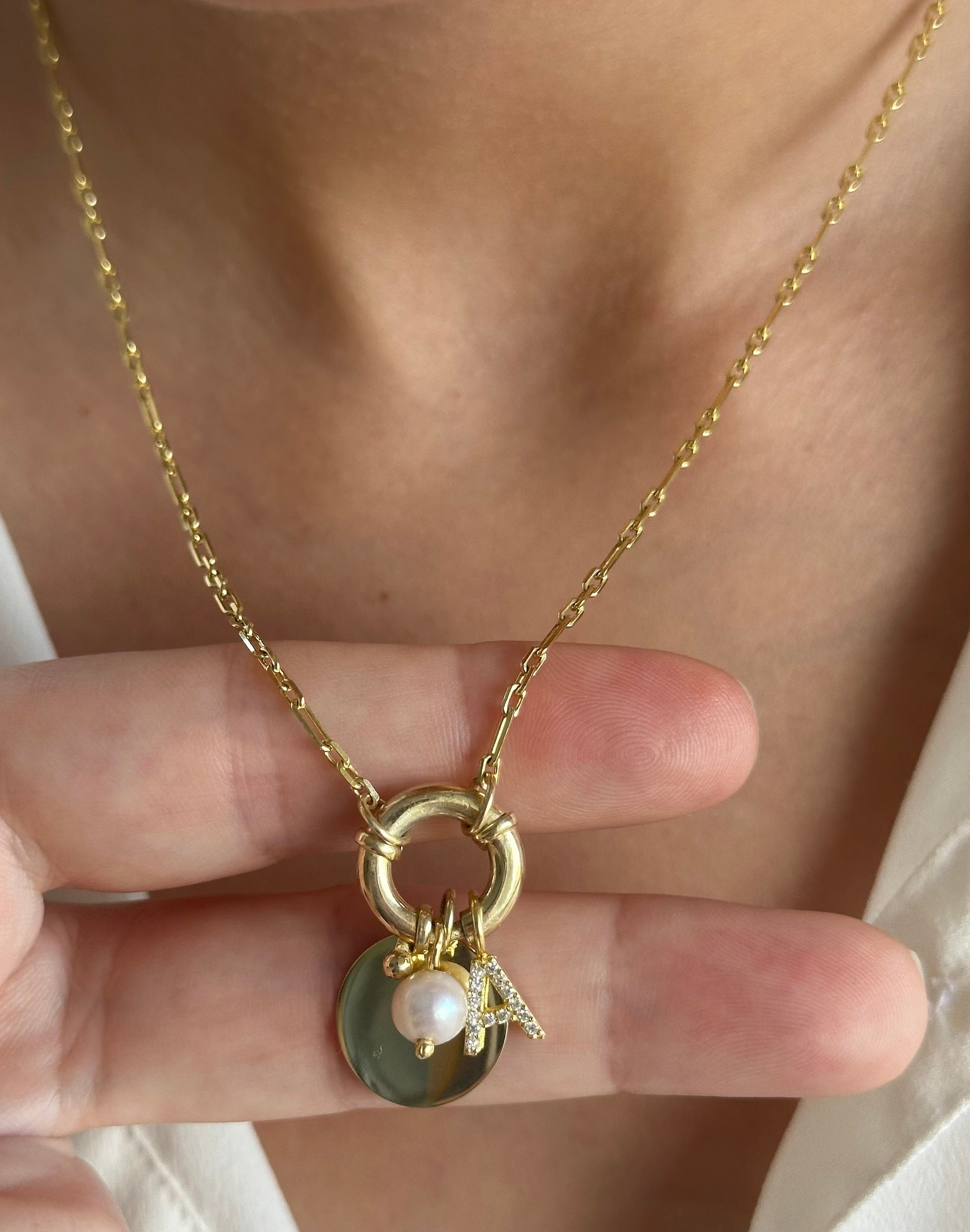 Custom Initial Pearl Necklace: Sterling Silver, Freshwater Pearls, CZ Diamond Letter Personalized Jewelry Gifts