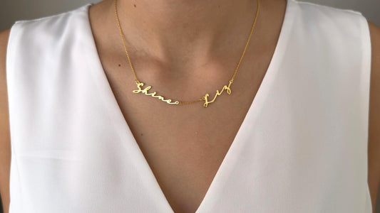 Multiple Name Necklace 14k Gold Plated Custom two Nameplate pendant, personalized Jewelry gift for Women, girlfriend, mom, wife, grandmother, sister