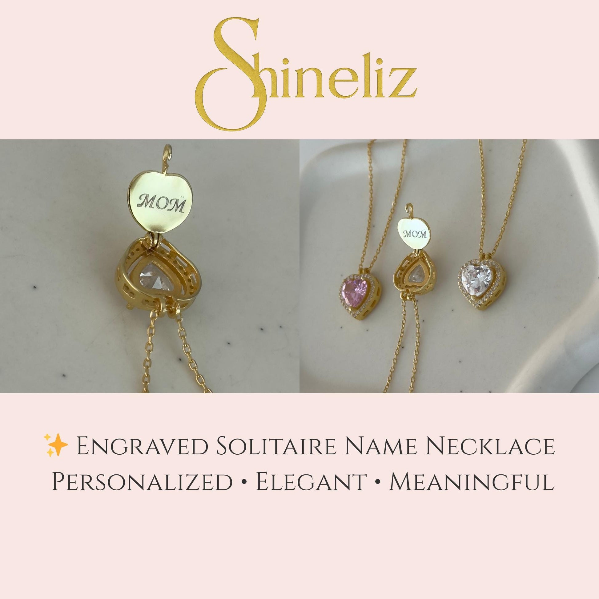 Custom Mom Necklace: Personalized Name Pendant Diamond Heart Charm, Sterling Silver Jewelry Gift Mom