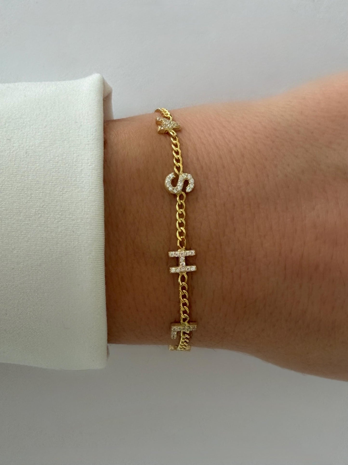 Custom Name Bracelet: Personalized Diamond Initial Letter, 14K Gold 925 Sterling Silver Jewelry