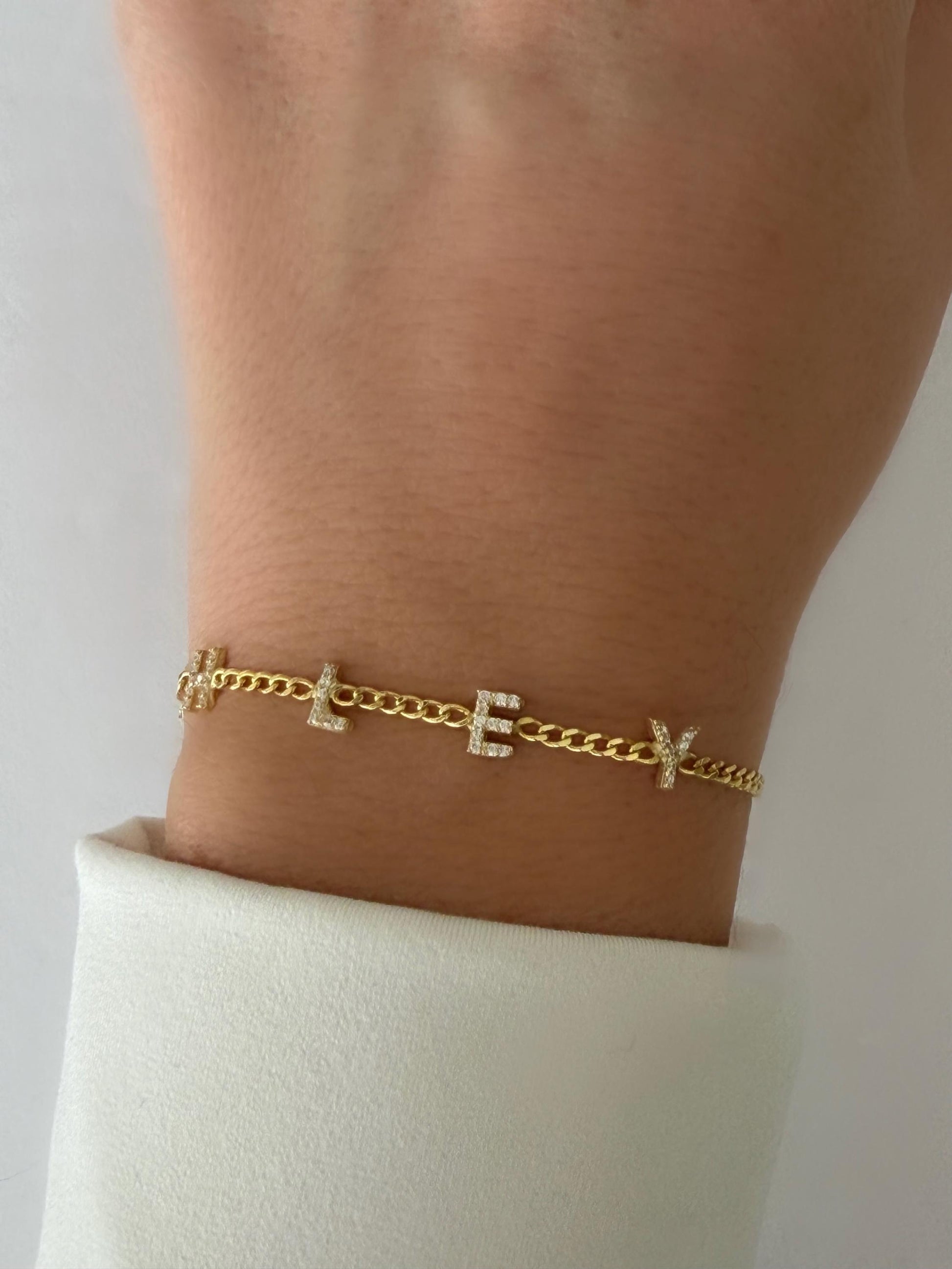 Custom Name Bracelet: Personalized Diamond Initial Letter, 14K Gold 925 Sterling Silver Jewelry