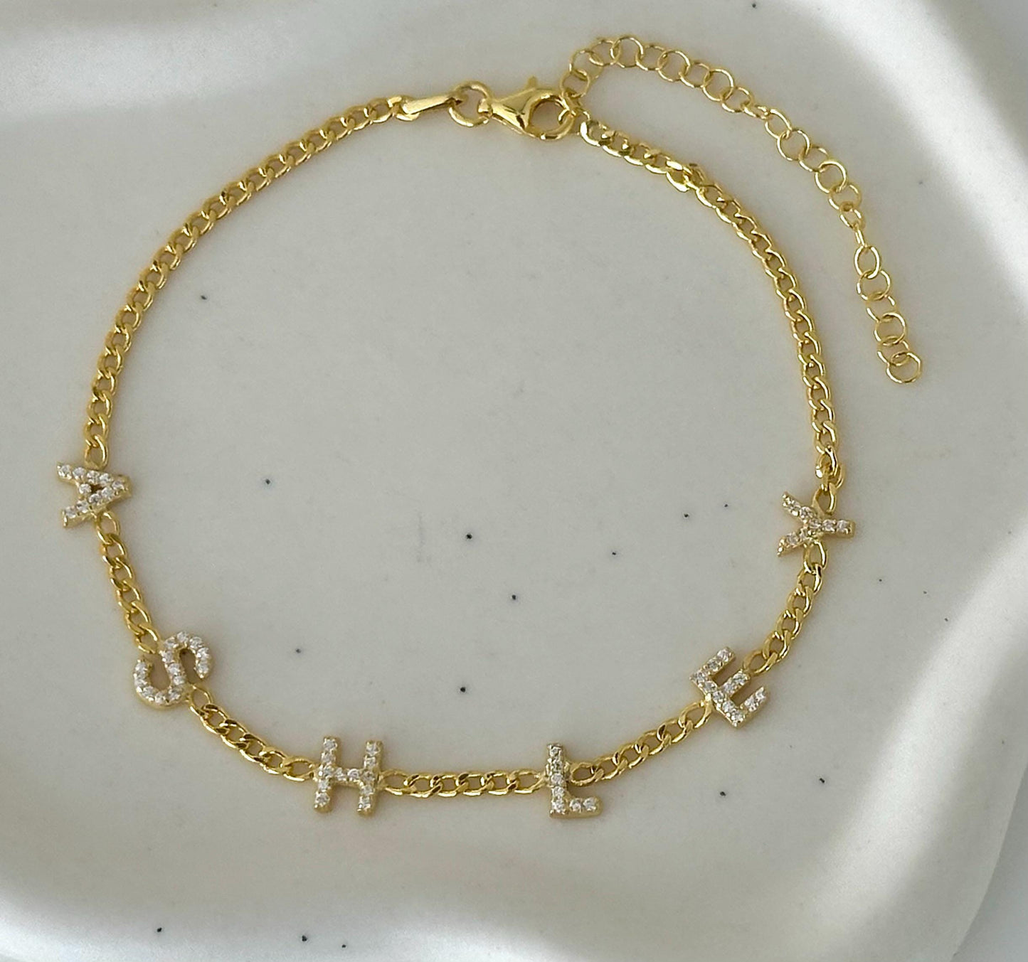Custom Name Bracelet: Personalized Diamond Initial Letter, 14K Gold 925 Sterling Silver Jewelry