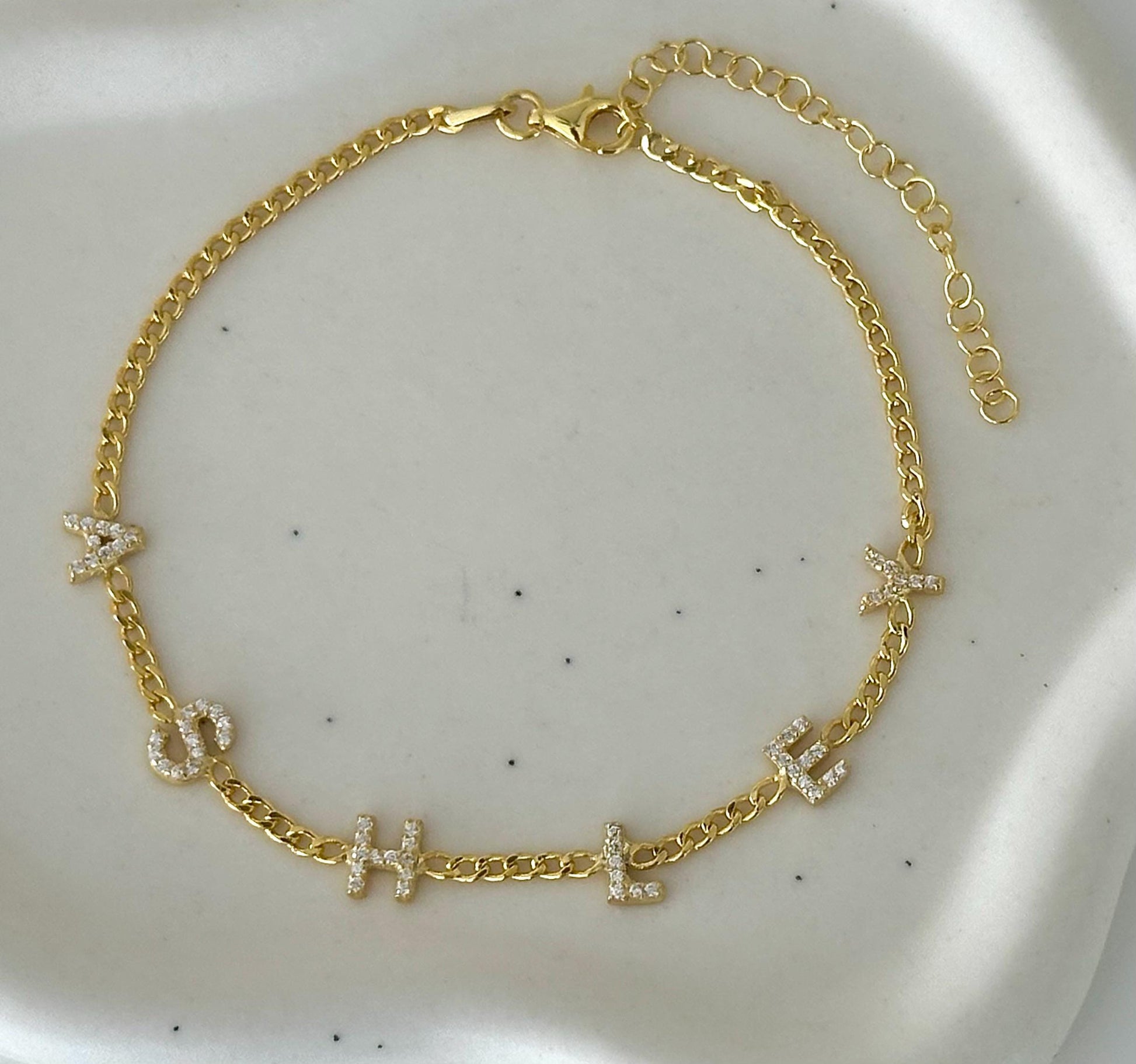Custom Name Bracelet: Personalized Diamond Initial Letter, 14K Gold 925 Sterling Silver Jewelry