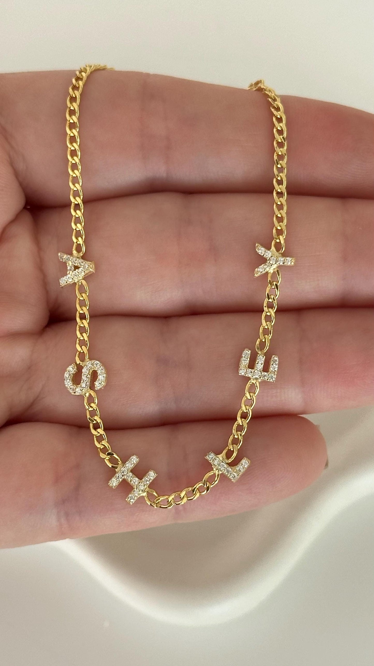 Custom Name Bracelet: Personalized Diamond Initial Letter, 14K Gold 925 Sterling Silver Jewelry