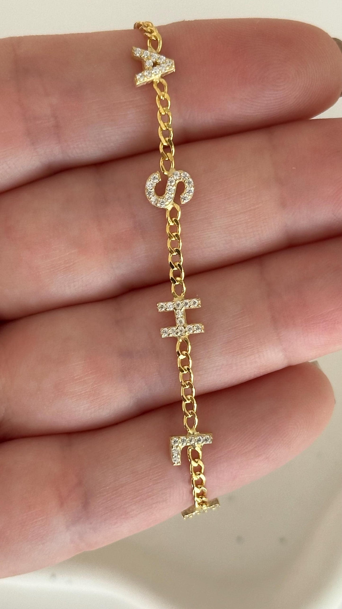 Custom Name Bracelet: Personalized Diamond Initial Letter, 14K Gold 925 Sterling Silver Jewelry