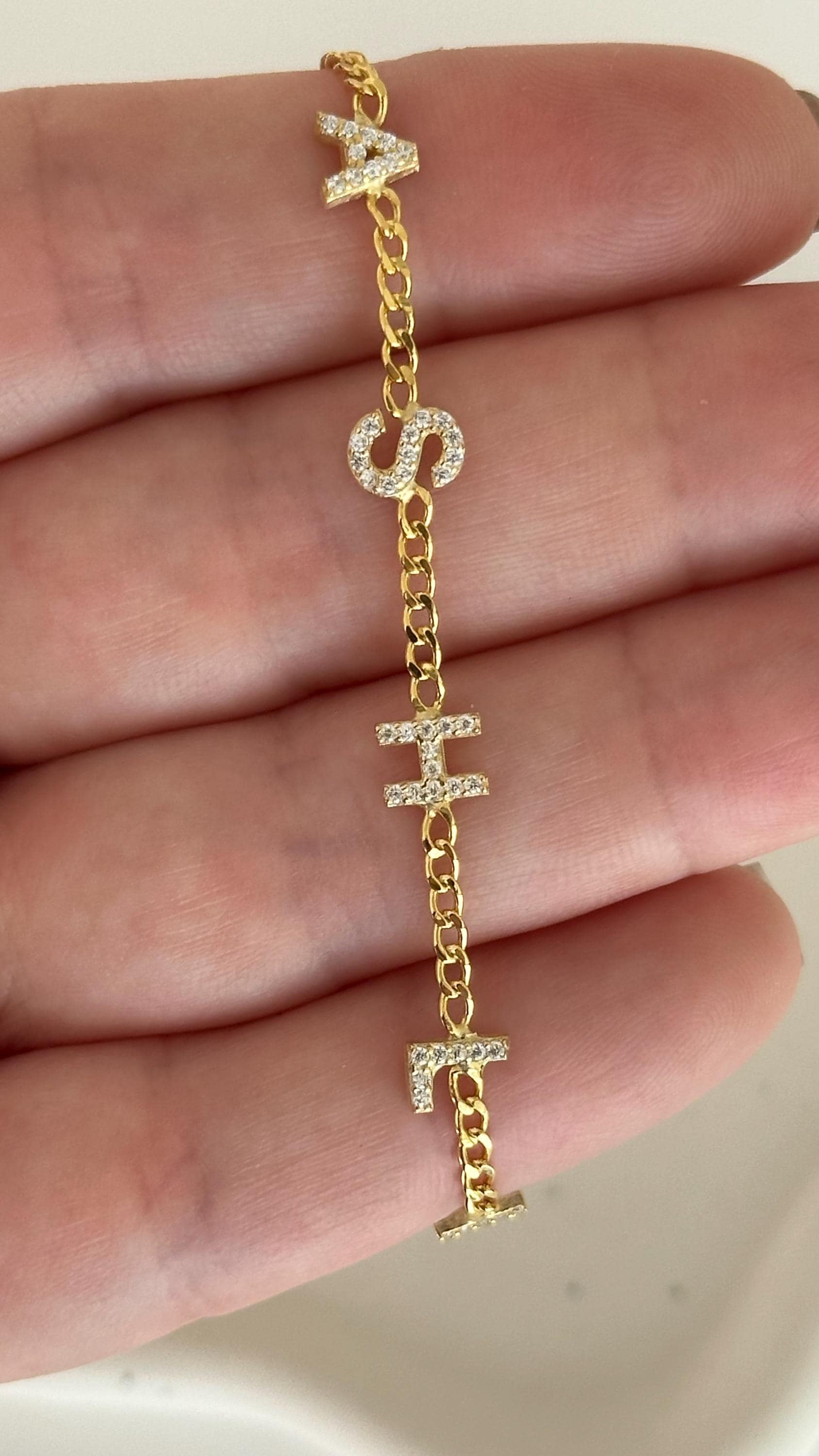 Custom Name Bracelet: Personalized Diamond Initial Letter, 14K Gold 925 Sterling Silver Jewelry