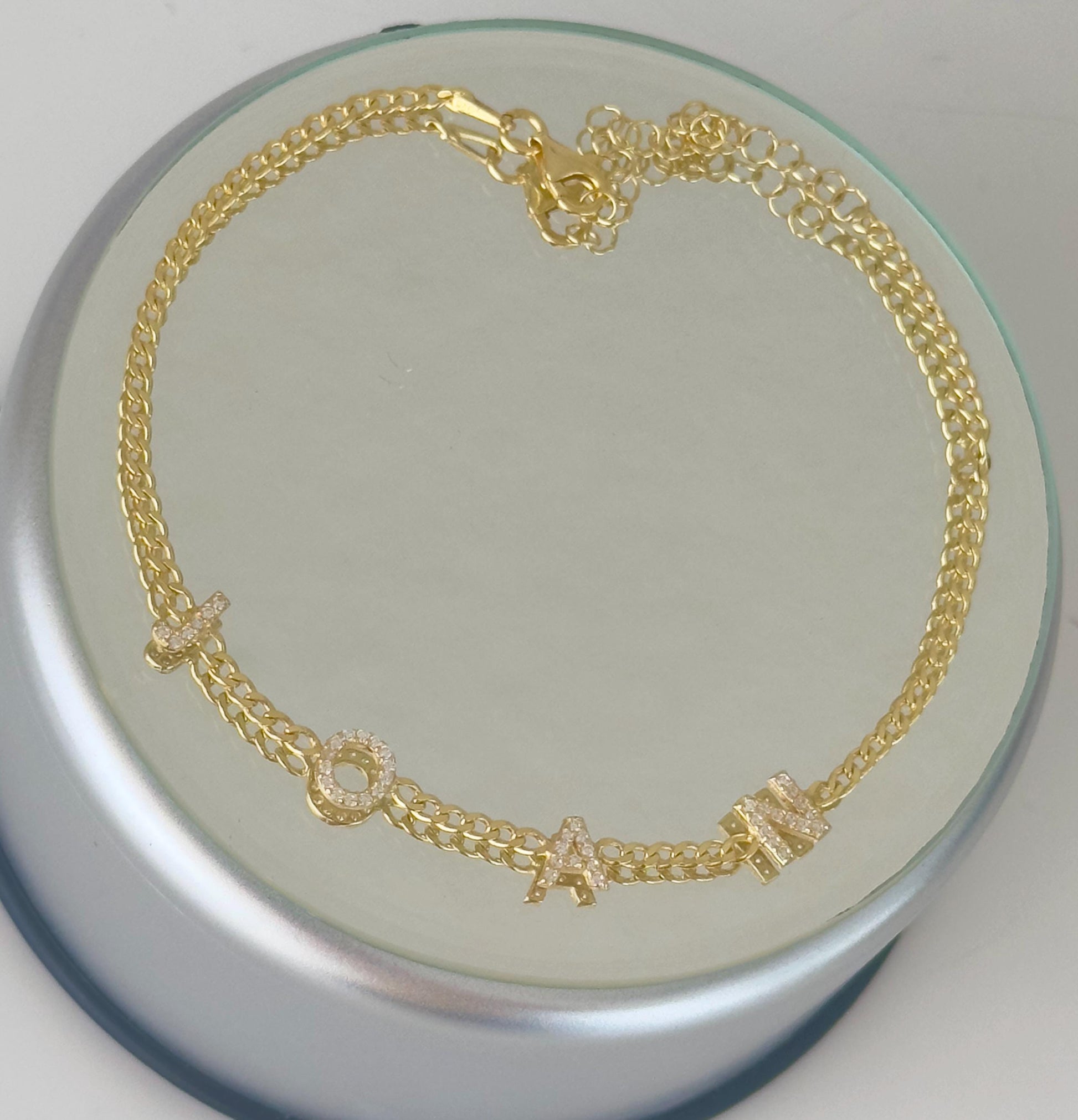 Custom Name Bracelet: Personalized Diamond Initial Letter, 14K Gold 925 Sterling Silver Jewelry