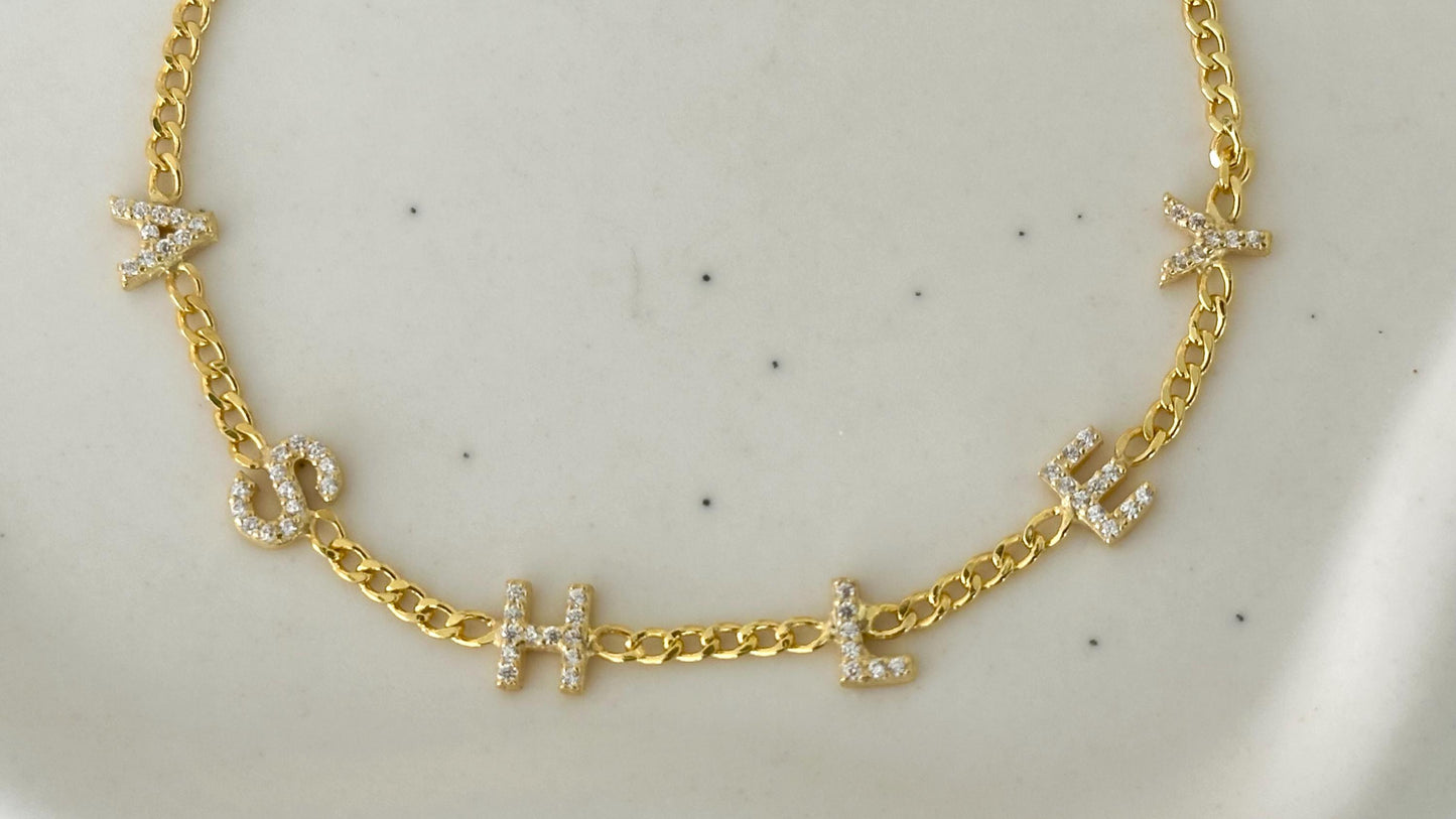 Custom Name Bracelet: Personalized Diamond Initial Letter, 14K Gold 925 Sterling Silver Jewelry