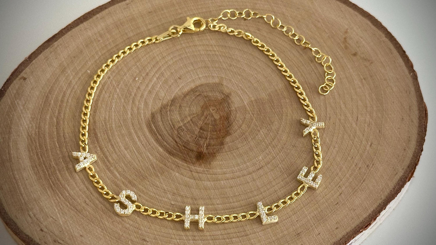 Custom Name Bracelet: Personalized Diamond Initial Letter, 14K Gold 925 Sterling Silver Jewelry