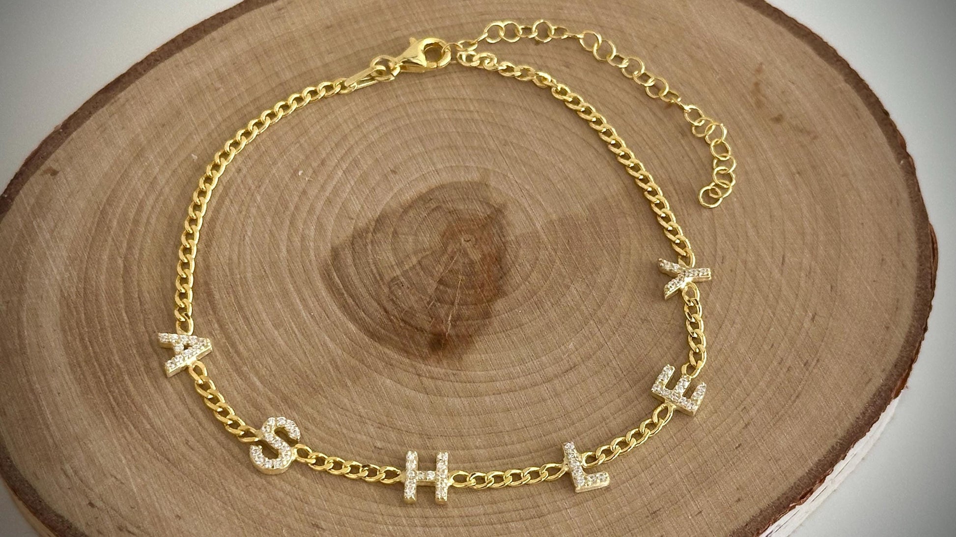 Custom Name Bracelet: Personalized Diamond Initial Letter, 14K Gold 925 Sterling Silver Jewelry