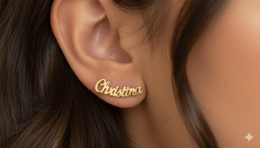 Sterling silver personalized name earrings studs for women 14k gold plated handmade jewelry.